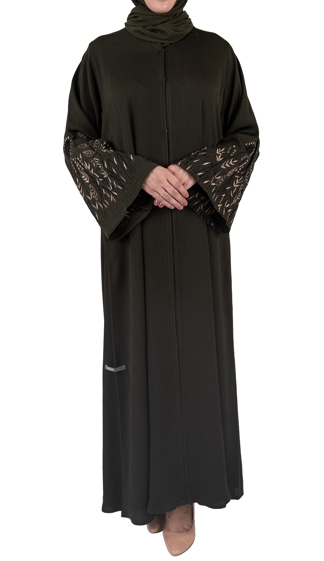 Green Premium Korean Nida Embroidered and Embellished Abaya