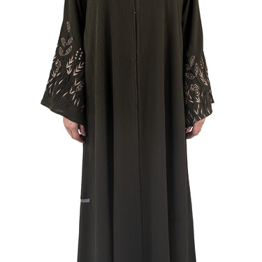 Green Premium Korean Nida Embroidered and Embellished Abaya