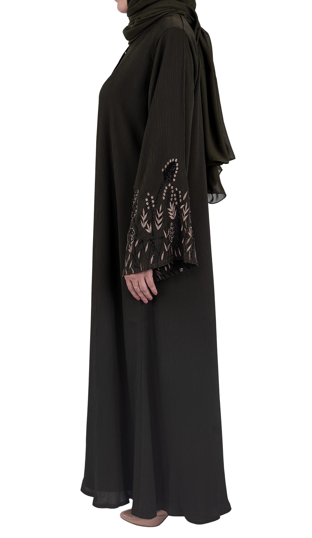 Green Premium Korean Nida Embroidered and Embellished Abaya