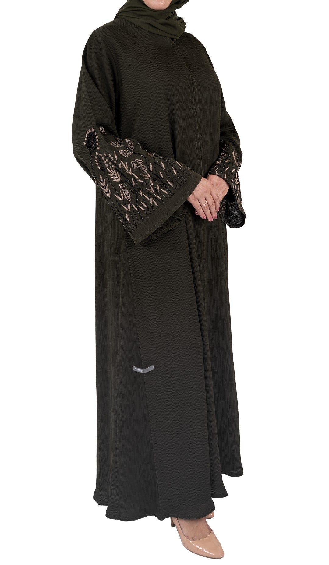 Green Premium Korean Nida Embroidered and Embellished Abaya