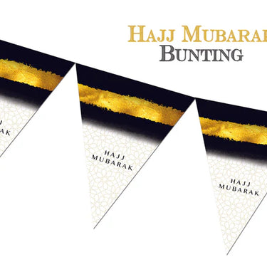 Hajj Mubarak Triangle Bunting - Black & Gold