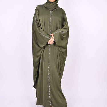 Premium Crepe Farasha With Embroidery - Green