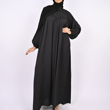 Turkish Style Abaya With Pleats & Pockets - Black