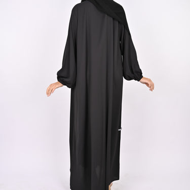 Turkish Style Abaya With Pleats & Pockets - Black