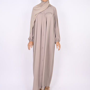 Turkish Style Abaya With Pleats & Pockets - Nude