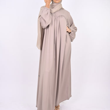 Turkish Style Abaya With Pleats & Pockets - Nude