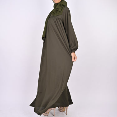 Turkish Style Abaya With Pleats & Pockets - Green