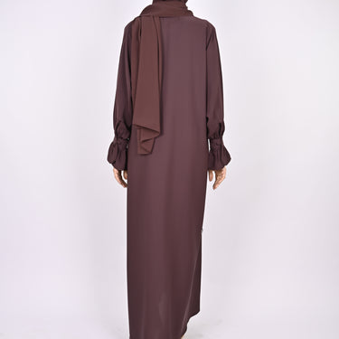 Turkish Style Abaya With Frill Cuffs - Brown