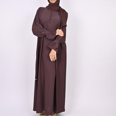 Turkish Style Abaya With Frill Cuffs - Brown