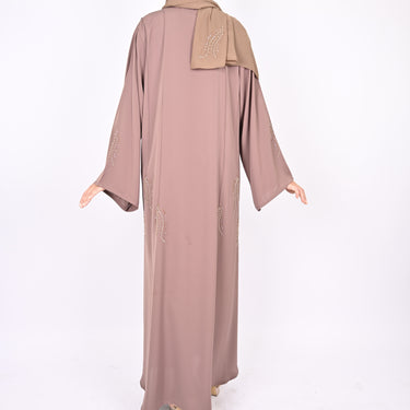 Nude Pink Pintucks & Floral Hand Embellished Abaya