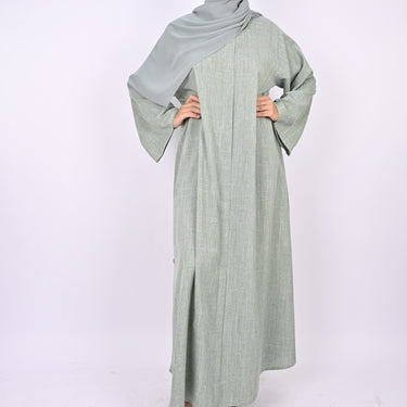 Linen Blend Front Zip Abaya - Mint