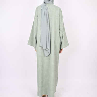 Linen Blend Front Zip Abaya - Mint