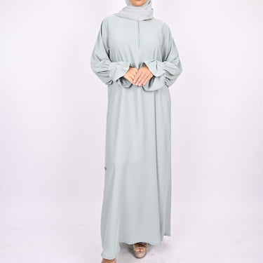 Turkish Style Abaya With Frill Cuffs - Mint