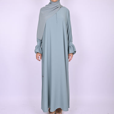 Turkish Style Abaya With Frill Cuffs - Blue