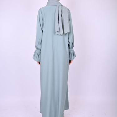 Turkish Style Abaya With Frill Cuffs - Blue