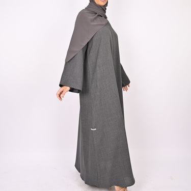 Linen Blend Front Zip Abaya - Charcoal Grey