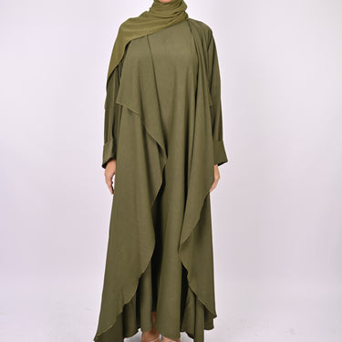 Three-Piece Waterfall Abaya Set - Khaki