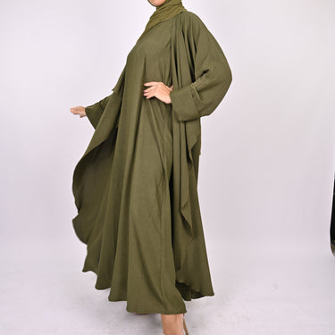 Three-Piece Waterfall Abaya Set - Khaki