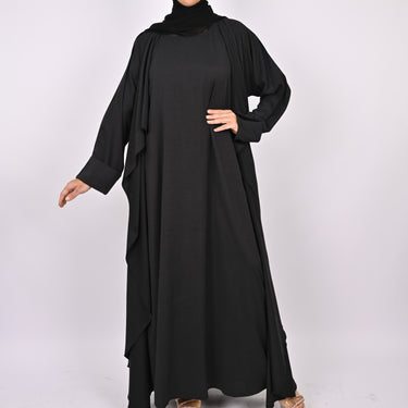 Three-Piece Waterfall Abaya Set - Black