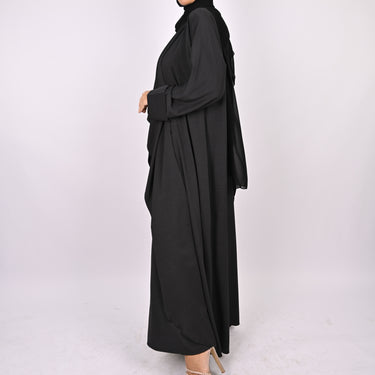 Three-Piece Waterfall Abaya Set - Black