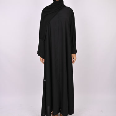 Black Open Abaya with Button - Premium