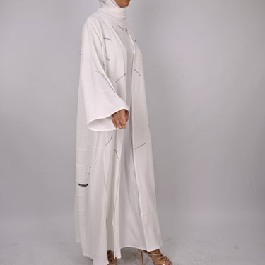 Crystal Embellished Emirati Abaya - White