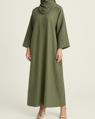 Khaki Green Premium Linen Abaya