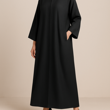 Soft Black Pinstripe Straight cut Marwa Abaya