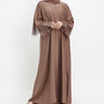 Mocha Heyam Nida Abaya with Embellished Lace Sleeves