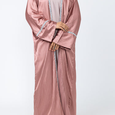Sultana Metallic Open Abaya - Dusty Pink