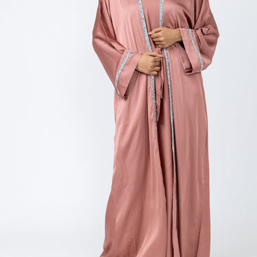 Sultana Satin Embellished Abaya - Dusty Pink