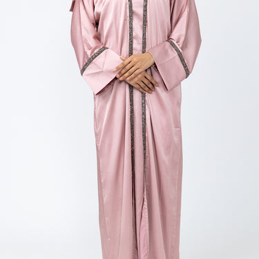 Sultana Satin Embellished Abaya - Pink