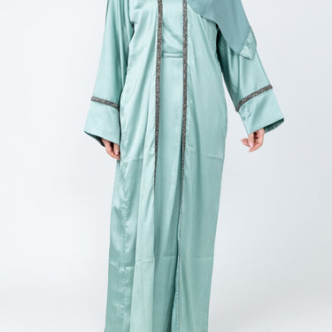 Sultana Satin Embellished Abaya - Blue