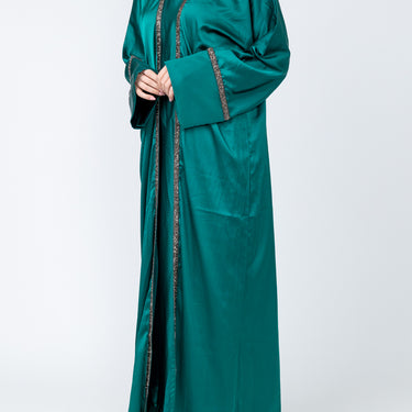 Sultana Satin Embellished Abaya - Emerald Green