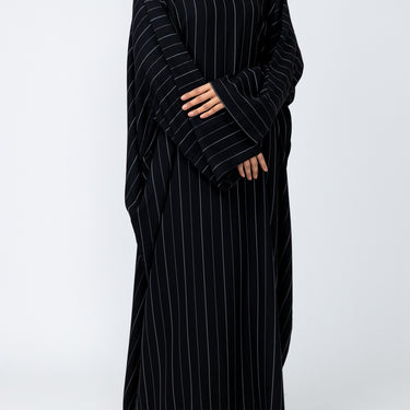 Marwa Batwing Abaya - Black pinstripe