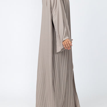 Pleated Abaya with Flared sleeves - Nude