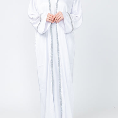 Sultana Satin Embellished Abaya - White