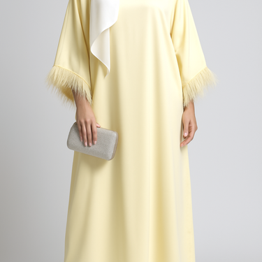 Pastel Yellow Fairytale Feather Abaya