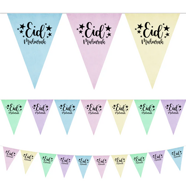 Pastel Multicolour Eid Mubarak Fabric Triangle Bunting