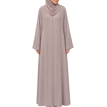 Mauve Satin Feel Embellished Abaya with Inner Slip