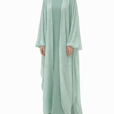 Mint Organza Silver Embellished Farasha Set