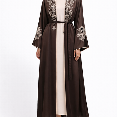 Brown Rimsha Floral Embroidered Abaya