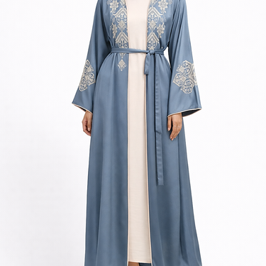 Denim Blue Rimsha Floral Embroidered Abaya