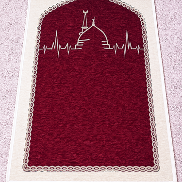 Dark Maroon Luxury Double-Sided Chenille Prayer Mat – Mosque Heartbeat Design