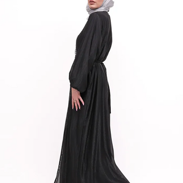 Black - Embellished Aztec Organza Abaya Set