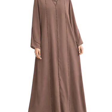 Mocha Badia Beaded Panel Chiffon Abaya