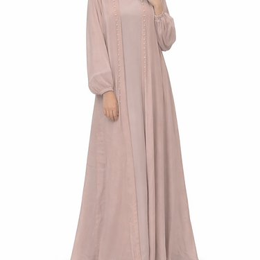 Blush Pink Organza Pearl Abaya Set