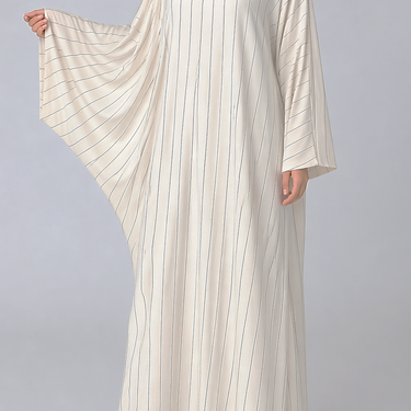 Beige Batwing cut Linen Pinstripe Abaya