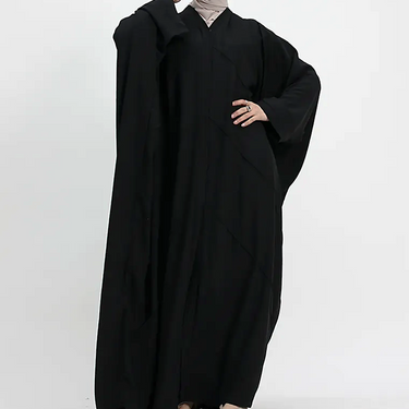 Black Crepe Open Batwing Abaya