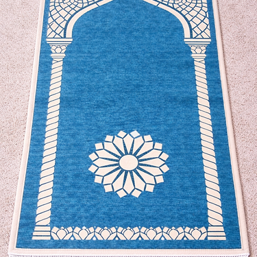 Turquoise Luxury Double-Sided Chenille Prayer Mat – Arch Floral Design